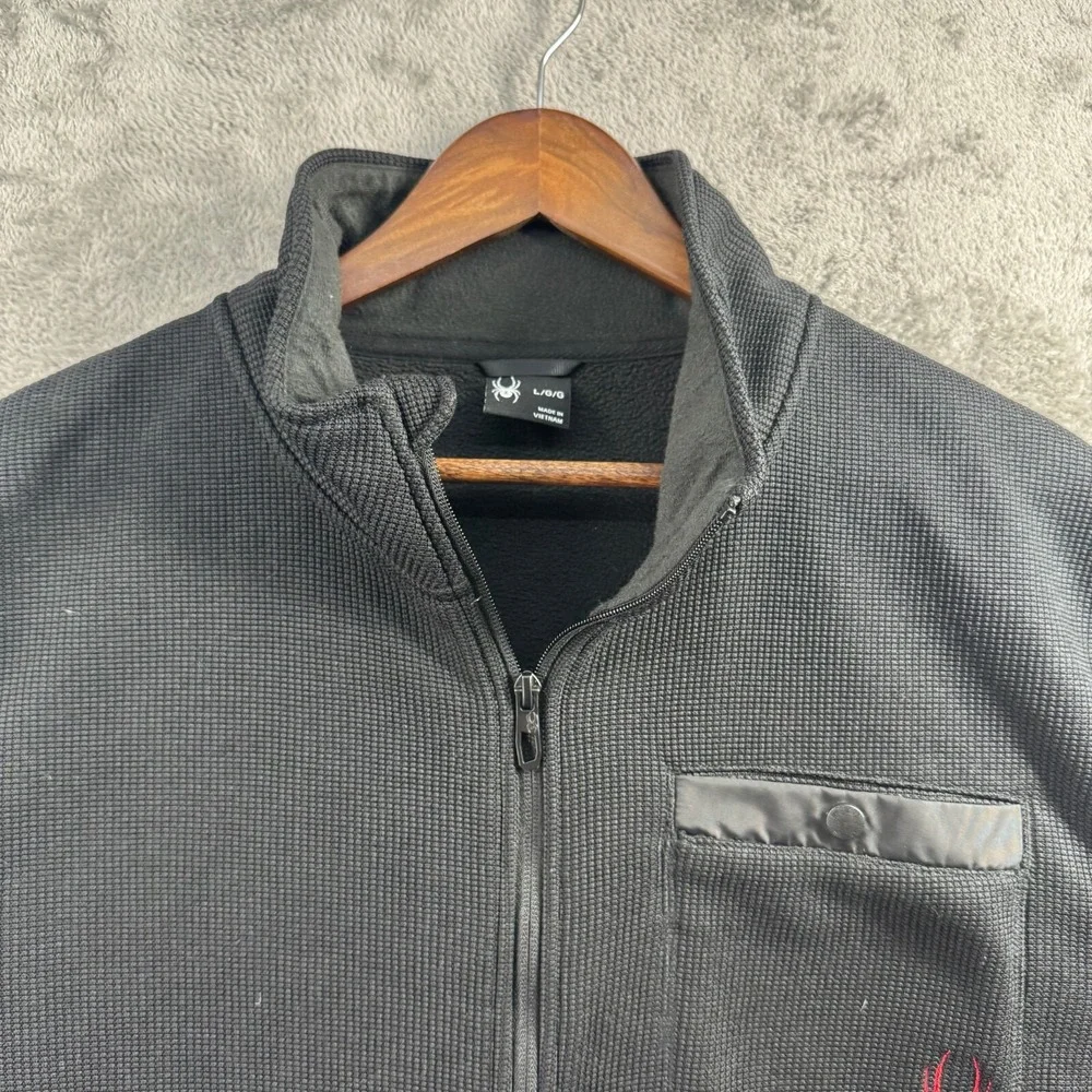 Spyder Core Mens Large 1/4 Zip Pullover Jacket Black Knit Sweater Fleece Lining